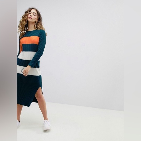 ASOS Colorblock Rib Long Sleeve Dress US10 - Picture 2 of 3